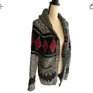 Vintage American Eagle Hand Knit Cowichan Zip Up Sweater Large